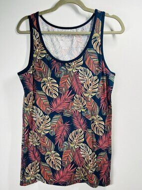 Time And Tru Womens Blue Leaf Print Sleeveless Tank Top XXL Comfort Fit